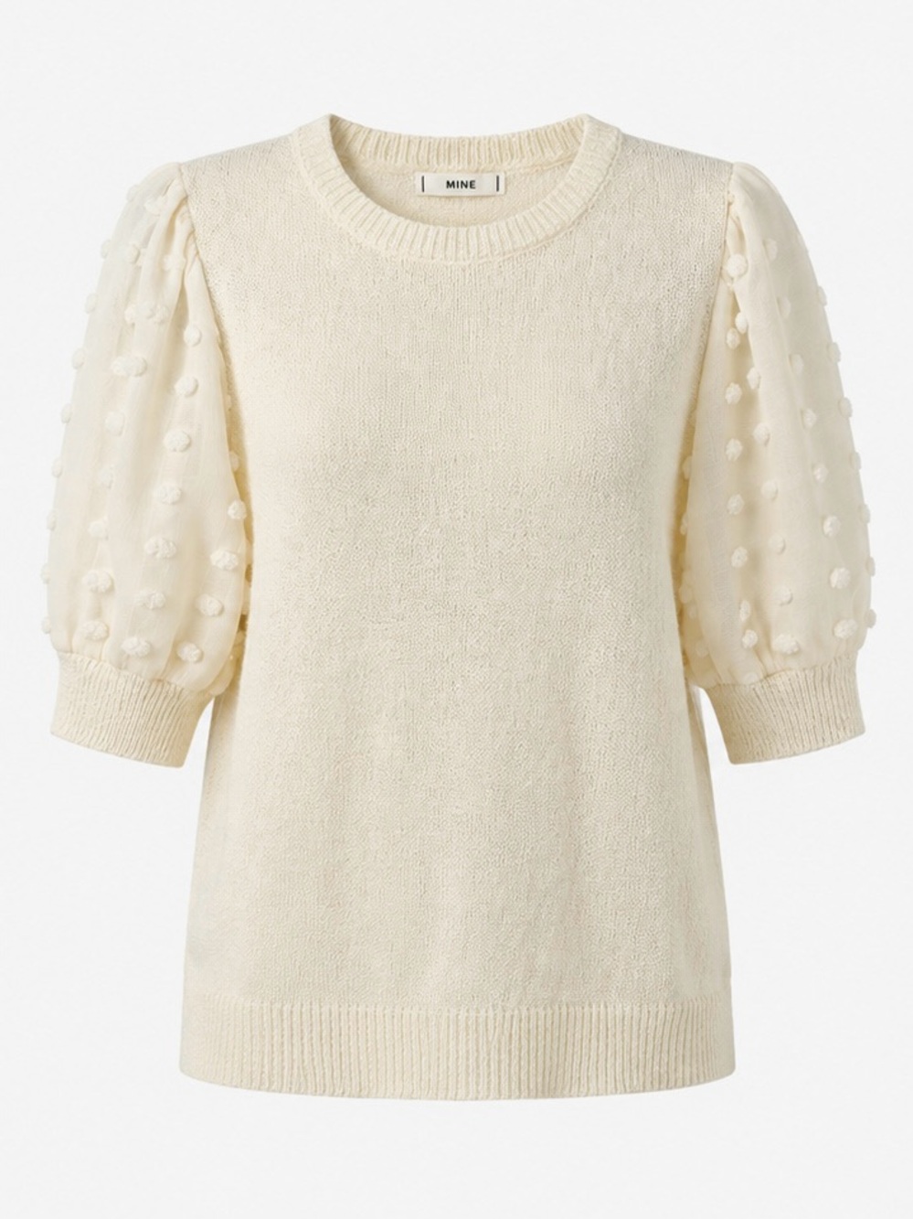 MINE Cream Puff-Sleeve Crewneck Sweater